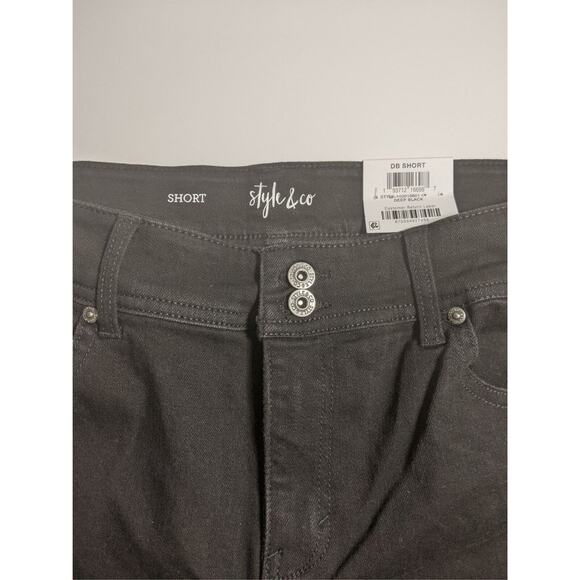 Style & Co Denim Shorts Deep Black 10 Cuffed Hem Mid Rise Button Fly Regular Fit - Picture 5 of 8